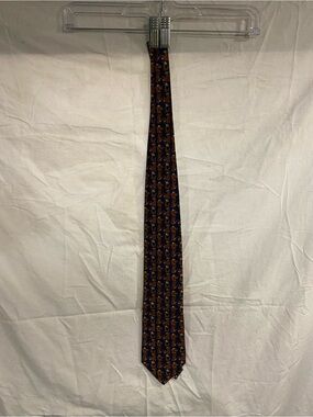 Men's Patterned Navy Tie with Brown Motif